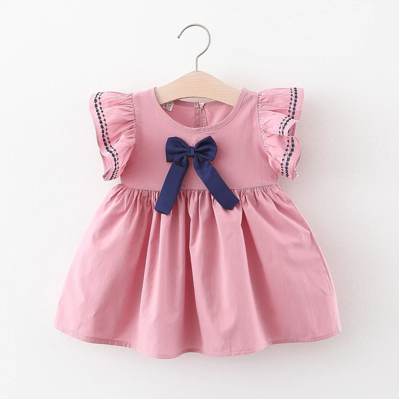 New delivery Clothes Girls 0-3old Summer 95% cotton dress solid bow skirt princess 73-100 children kids clothing baby  clothes