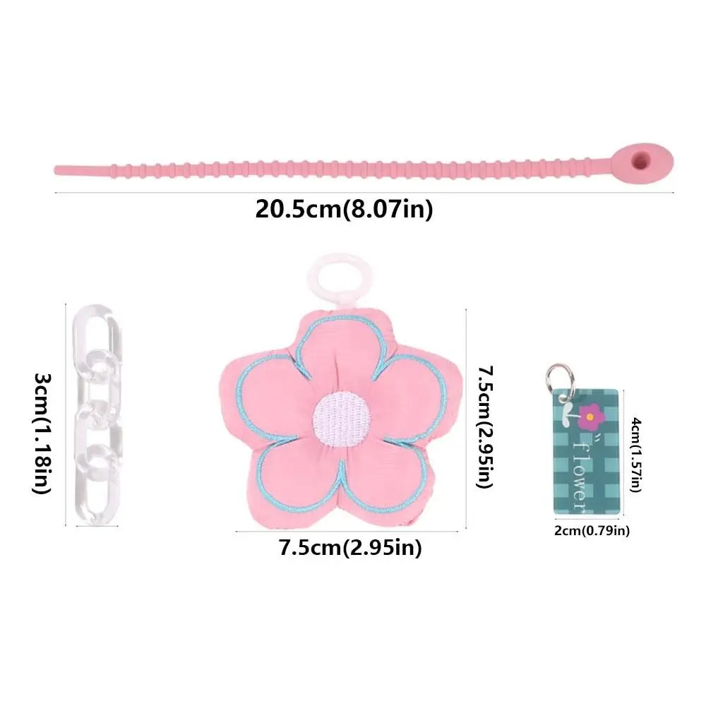 Kawaii Dopamine Flower Bag Pendant Acrylic Chain Cloth Fresh Backpack Decoration Bag Charms Stuffed Floral Lanyard Girl