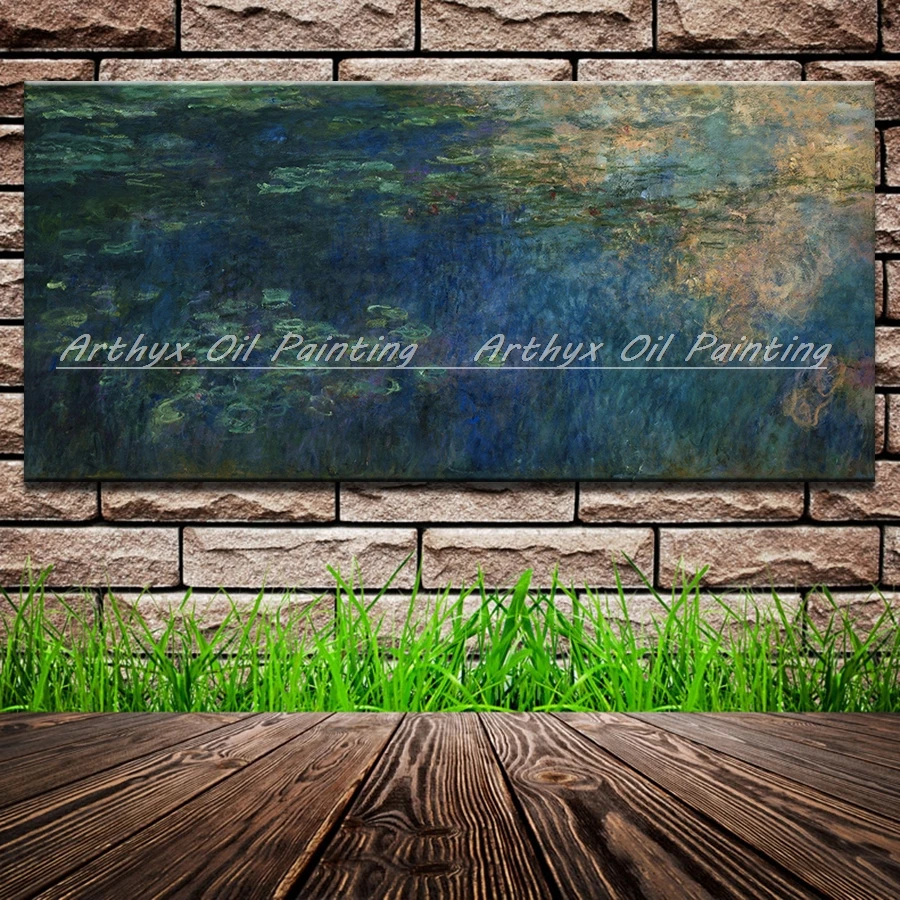 Arthyx Handpainted Monet Water Lily Famous Oil Painting On Canvas,Abstract Wall Art,Picture For Living Room,Home Decoration Gift