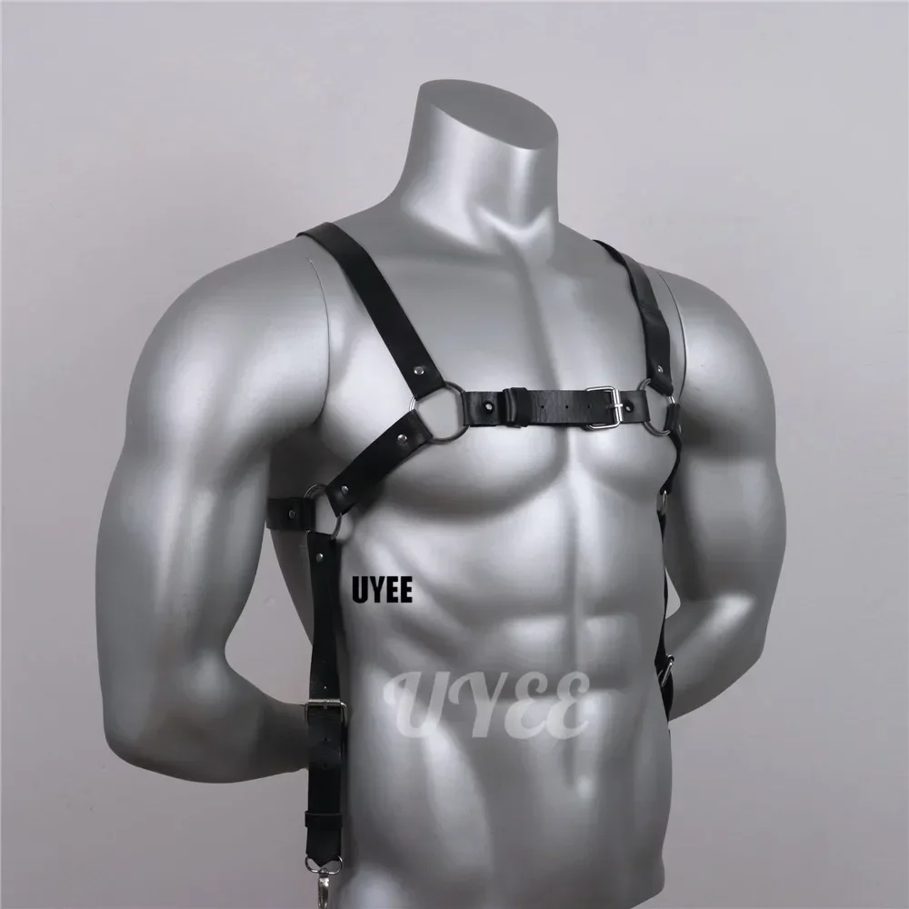 UYEE موضة الحمالات للرجال بولي Leather الجلود تسخير الأشرطة قميص يبقى حزام النساء الأقواس X-الظهر قابل للتعديل أحزمة رجالي اكسسوارات #4
