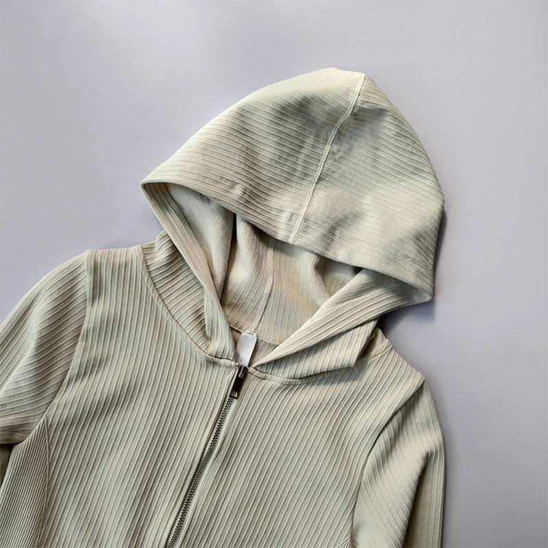 Doppelkapuzen-Sportjacke mit enganliegender Passform für Damen, Lauf-, Trainings- und Yoga-Anzug, langärmelige Reißverschluss-Strickjacke, Pilates-Oberteil. – Detail 7