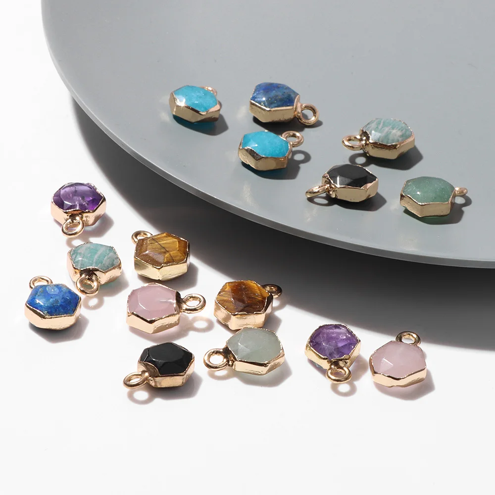 Fußball Hexagon Natürliche Stein Charms Anhänger Glück Blau Lila Rosa Grün Mineral Anhänger Healing Schmuck Zubehör Großhandel