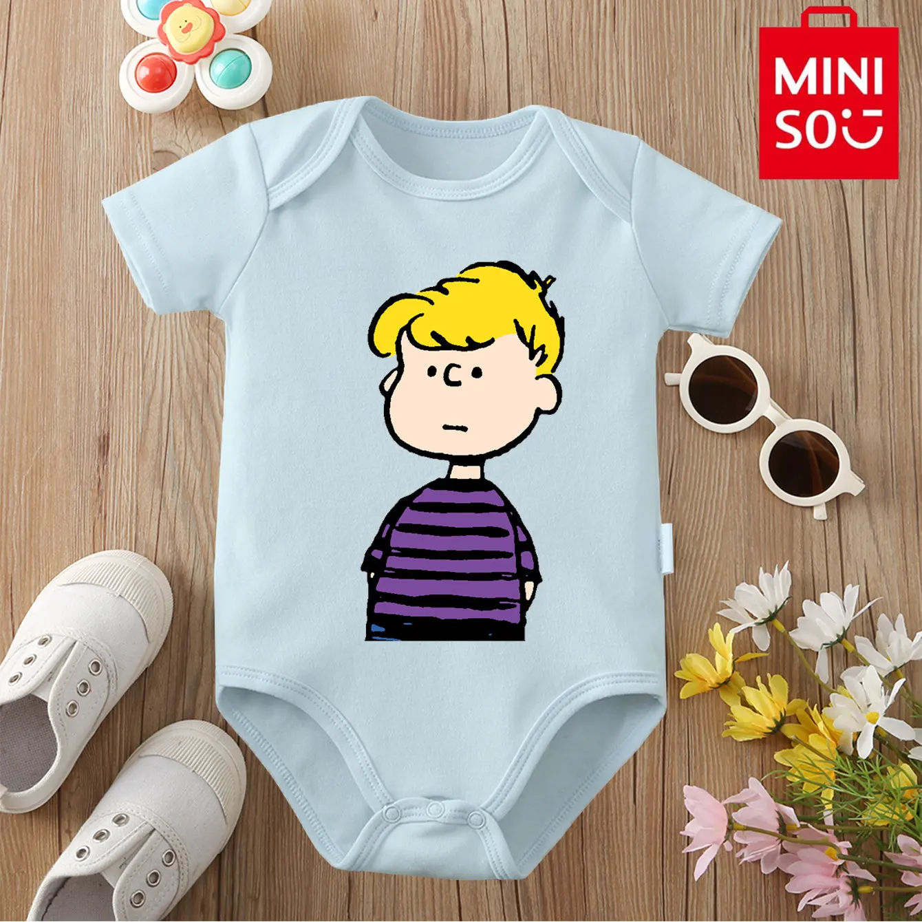 

MINISO Snoopy ＆ Schroeder 100% Cotton Bodysuit Baby Soft Cute Cloths Gift for Baby Onesie Jumpsuit for 0 To 12 Months Newborn