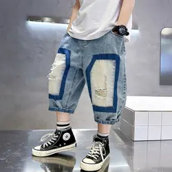 3-13 Year Children's denim shorts new boys thin shorts summer Ripped Jeans teenage boys summer pants Casual