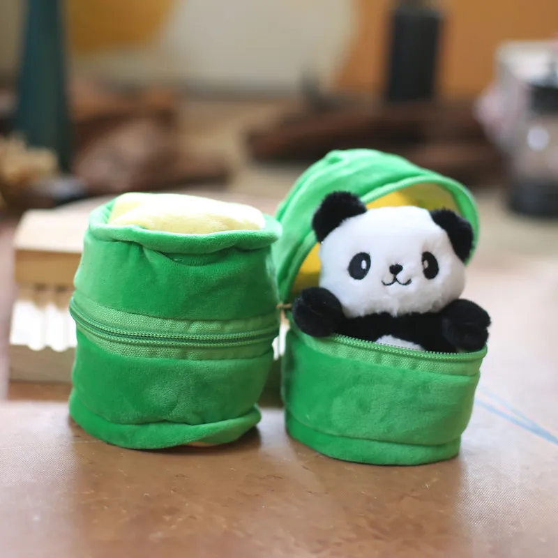 Creative Cute Bamboo Tube Panda Doll Plush Keychain Backpack Pendant Key Chain Dolls Gifts For Friends