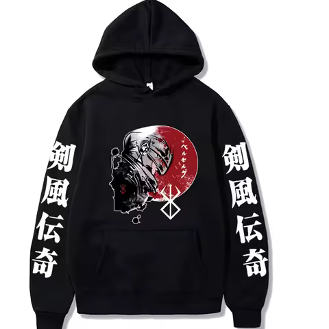 Cool Cartoon Anime Berserk Hoodies Fun Manga Guts Long Sleeve Hip Hop Pullover Fashion Trend Winter Street Warm Sweatshirt Men