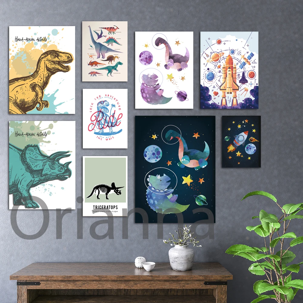 

Modular Canvas Paintings Hd Print Space Themed Nursery Dinosaur Pictures Home Decor Poster Kid Bedroom Wall Artwork For Boy Gift