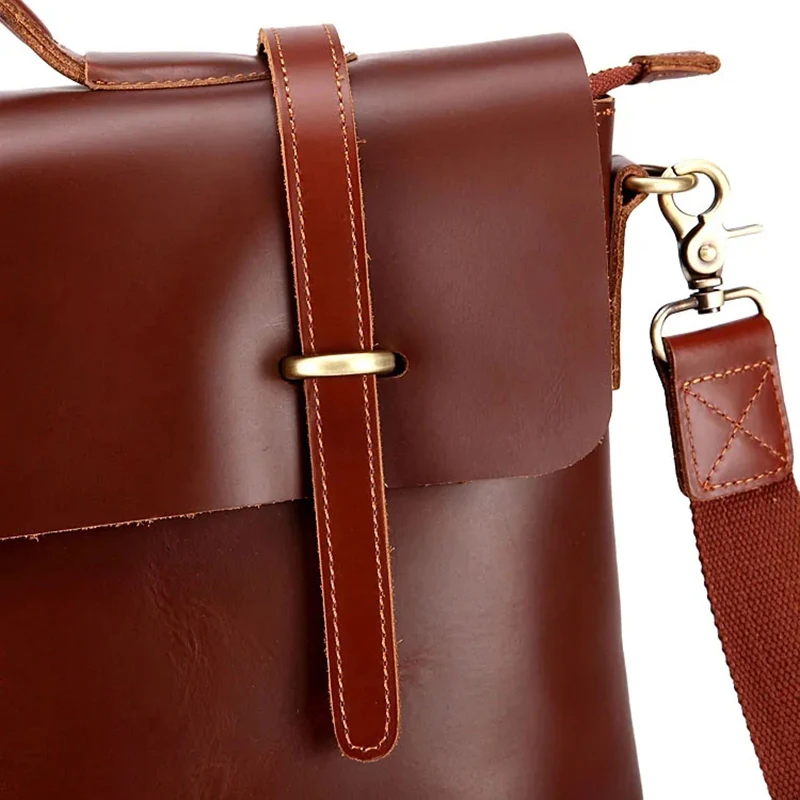 حقيبة ساعي البريد من جلد البقر الأصلي للرجال، حقيبة عمل مكتبية ذات سعة كبيرة للتنقل على حقيبة كتف #6