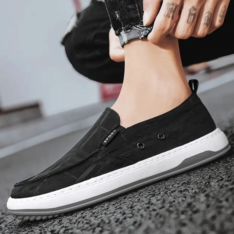 Zapatos de lona de punta redonda para hombre, zapatillas planas de color sólido, informales, ligeras, suela suave, antideslizantes, suela gruesa, cómodas, Verano