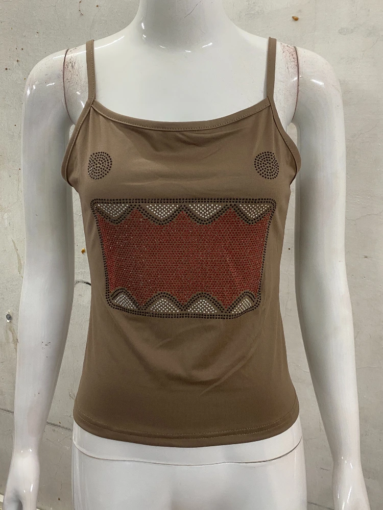 

Y2K Vintage round Neck Short Sleeve T-Shirt Sleeveless Camisole Vest for Girls Tama Jun Hot Stamping Top