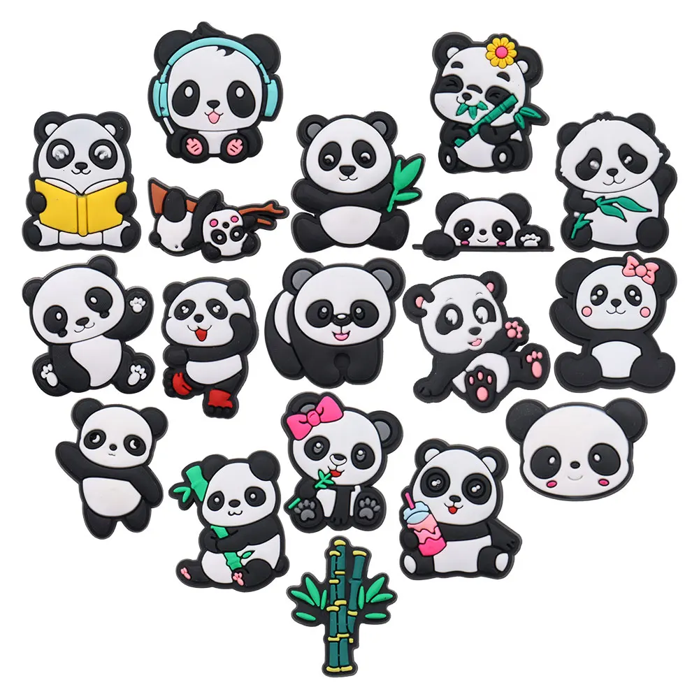 1-18PCS Cartoon Animal Panda Bamboo PVC Shoe Charms Buckle Clog Sandals Decoration Garden Shoes Button Accessories Children Gift