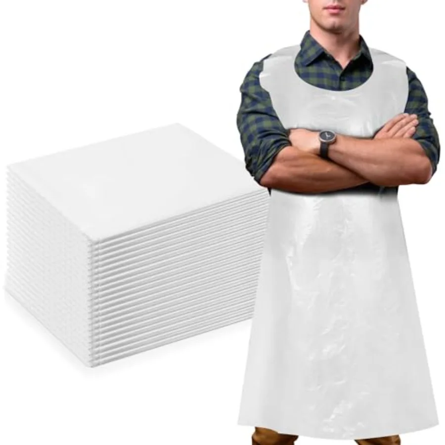 

400 шт. одноразовых пластиковых фартуков оптом, 28 x 47 дюймов, плотные белые полиэтиленовые фартуки для взрослых, для рисования, рукоделия, творчества, приготовления пищи