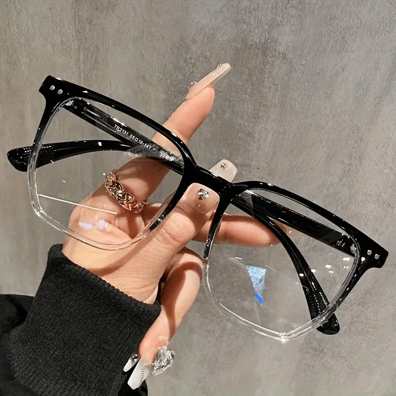 Unisex Lightweight Square Full-Rim PC Glasses for PC, TV and Mobile Use. Steampunk Clear Lenses with Plastic Hinges