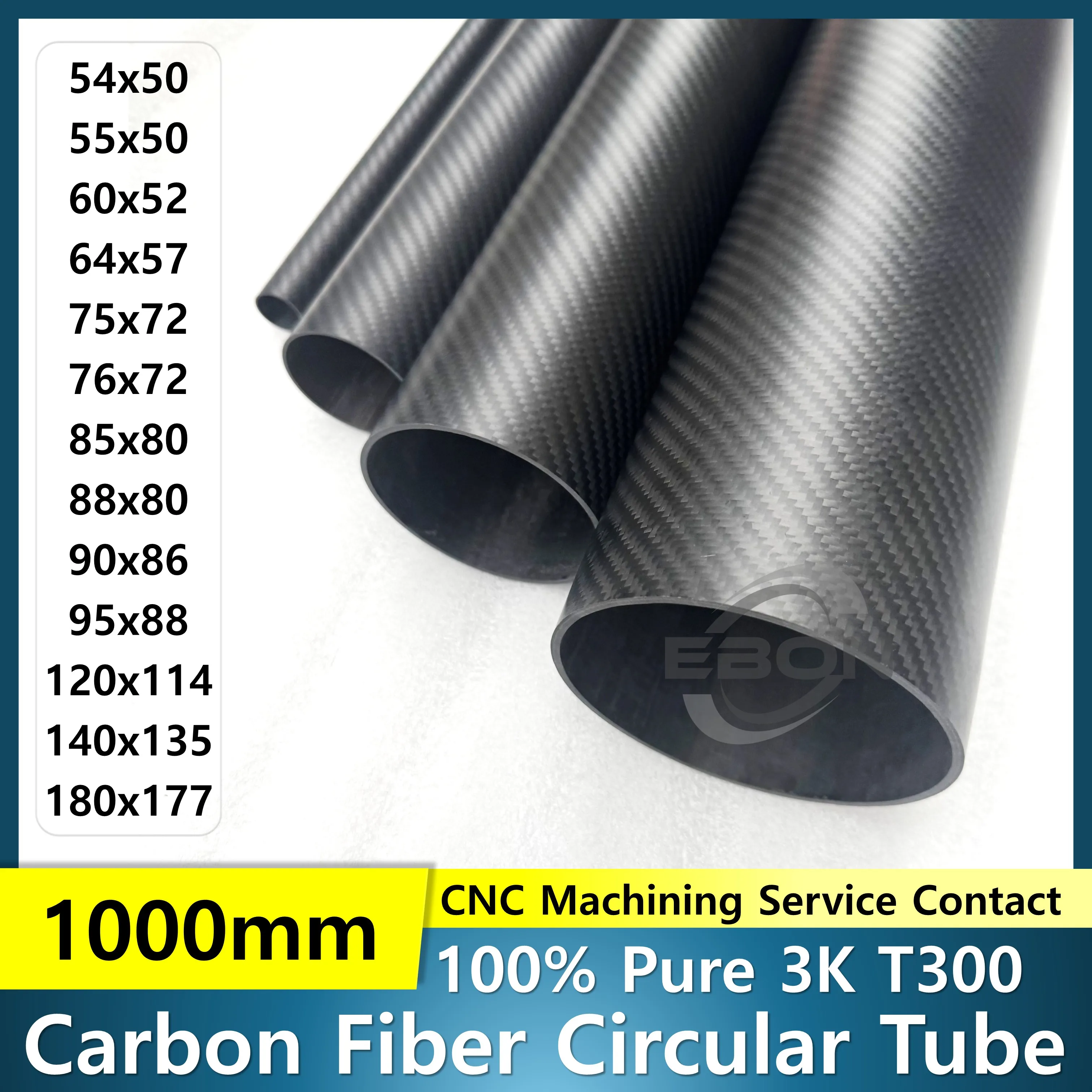 1Pcs 1000mm Carbon Fiber Tube 3K Hardness Composite Material OD 50mm 60mm 65mm 70mm 74mm 80mm 90mm 100mm 140mm Matte Twill Weave
