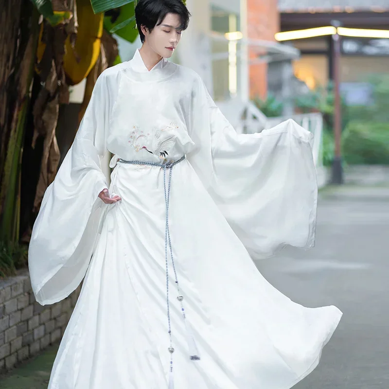 

Chinese Hanfu Round Neck Men Robe Chinese style Ming Dynasty Ancient Women Costume Crane Embroidery Martial Swordsman Cosplay