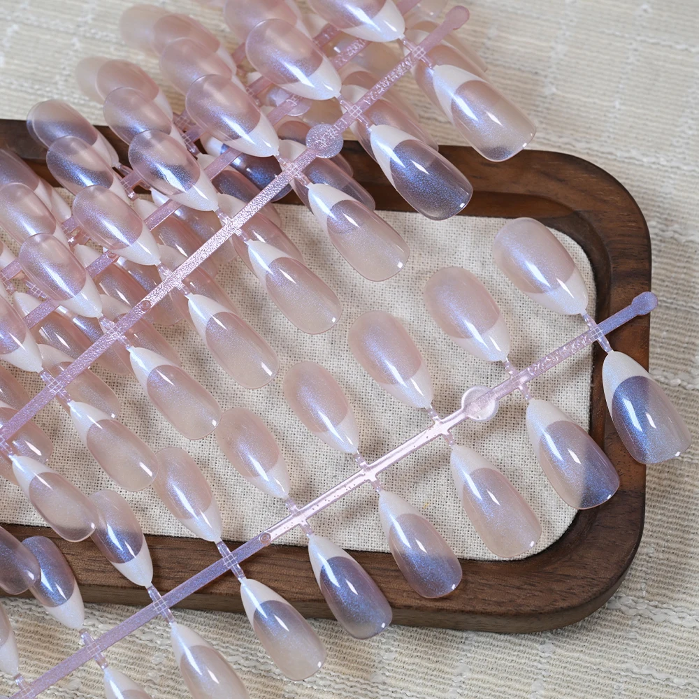 120 pezzi perlescenti trasparenti quadrati corti press-on unghia copertura completa trasparente lucido quadrato unghia del piede gel morbido punte per unghie delle donne