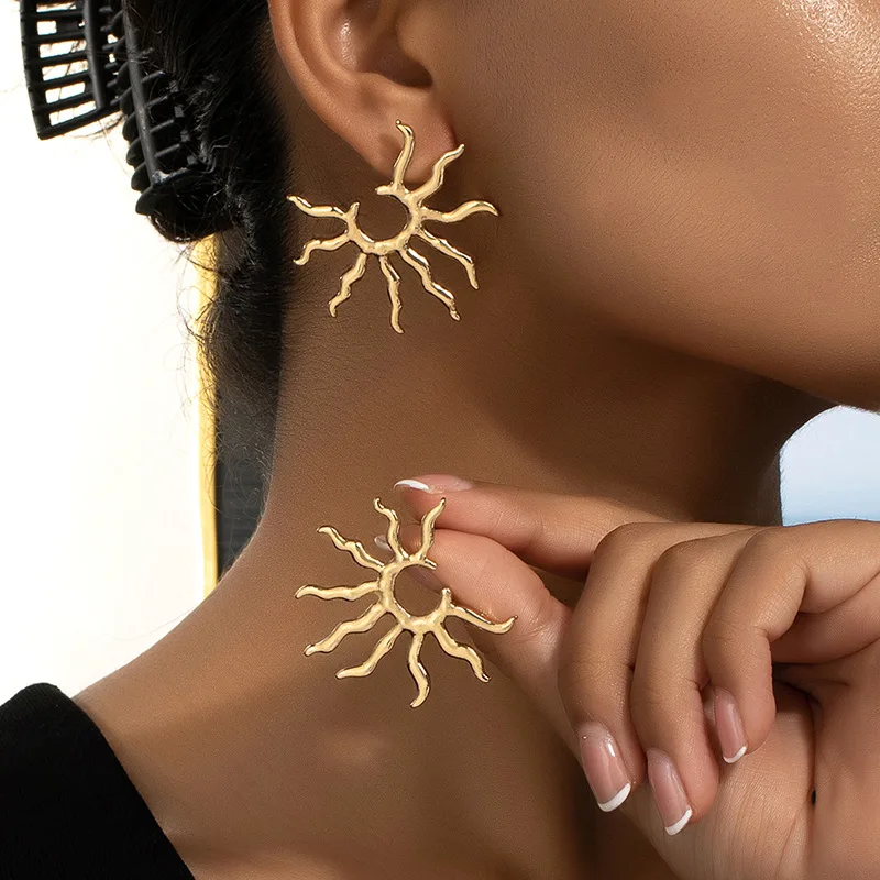 Stainless Steel Earrings Beautifully Unique and Individual Designs Blazing Sun Sculpted Earrings For Women Jewelry Daily Wear