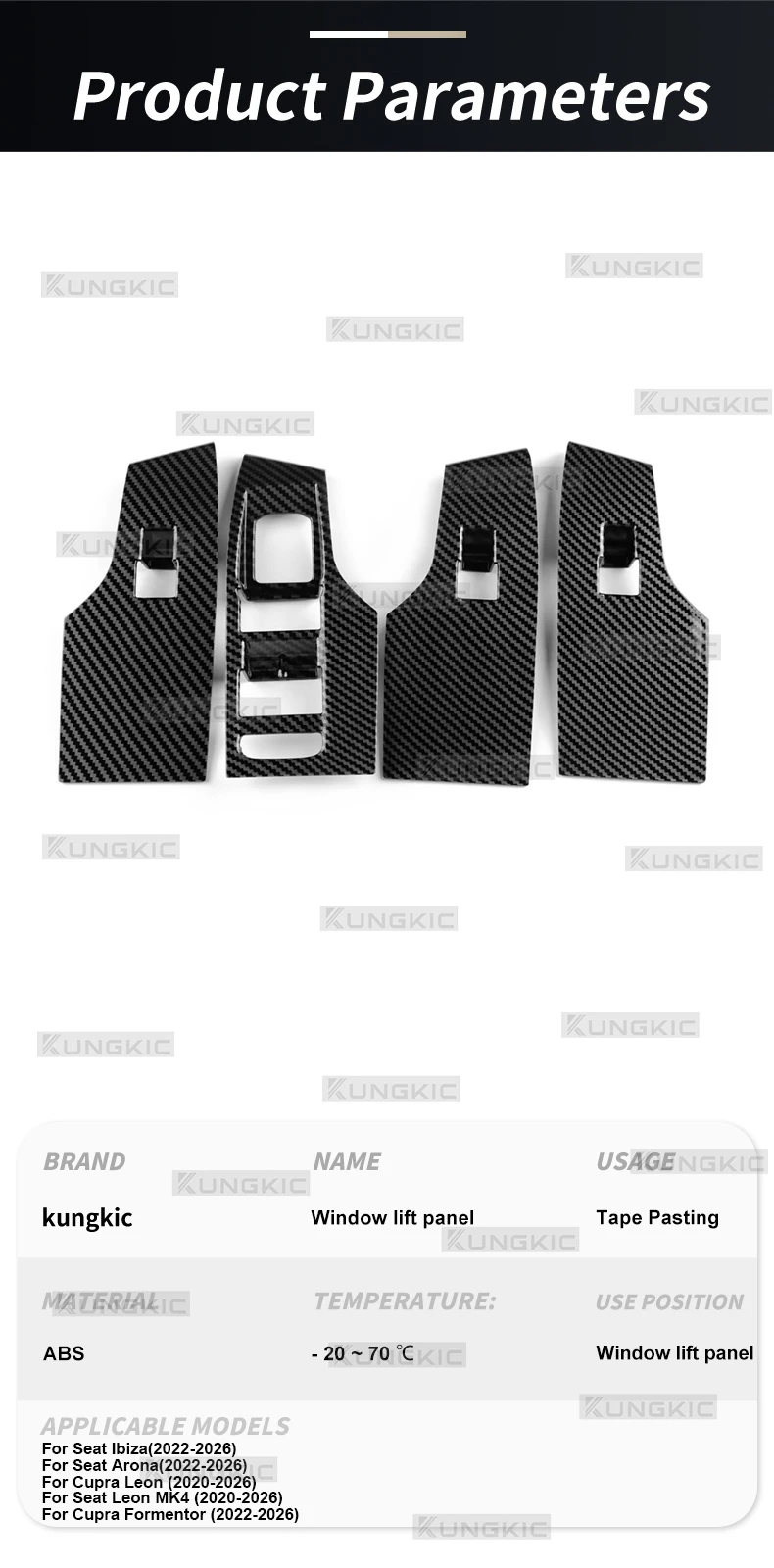 ABS-Kohlefaser für Seat Leon MK4/Cupra Leon/Cupra Formentor 2020-2026 / Ibiza/Arona 2022-2026, Zierleiste für die Fensterbedienung – Detail 9