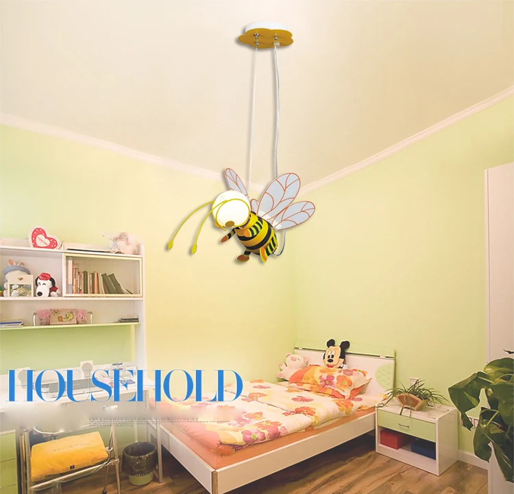 

Wholesale E27 LED Children Eye Protection Droplight Cute Cartoon Yellow Honey Bee Pendant Suspension Light Fixture For Kids