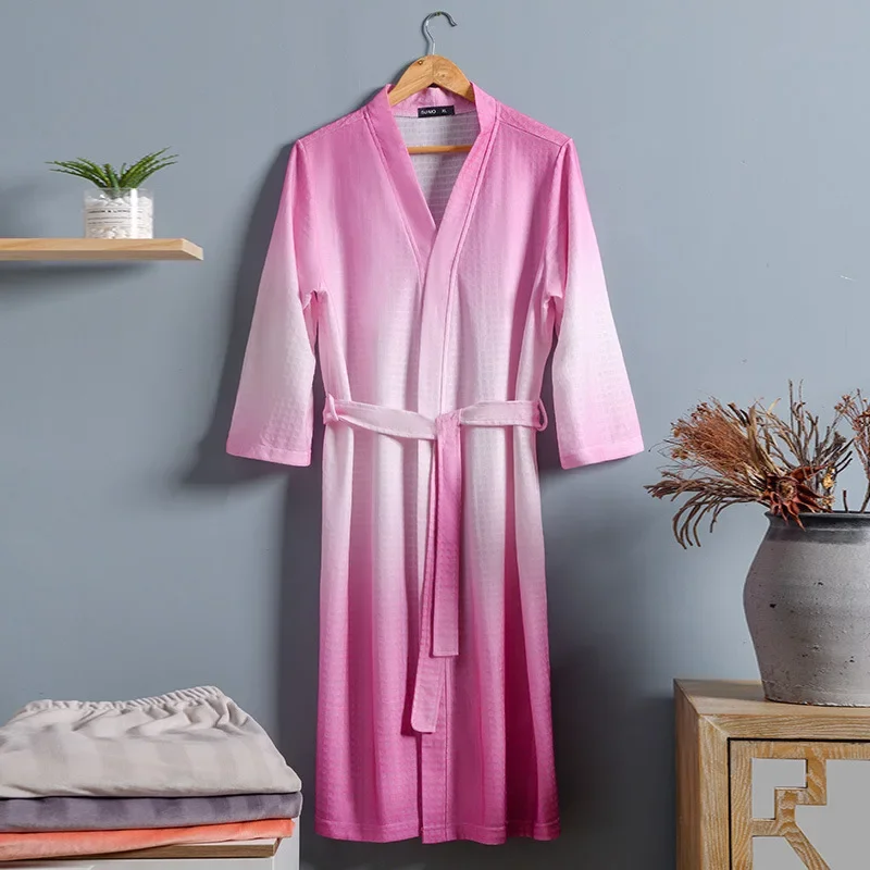 New Chinese Style Gradient Waffle Couple Bathrobe Spring Summer Autumn Soft Water Absorbing And Breathable Sleeping Robe