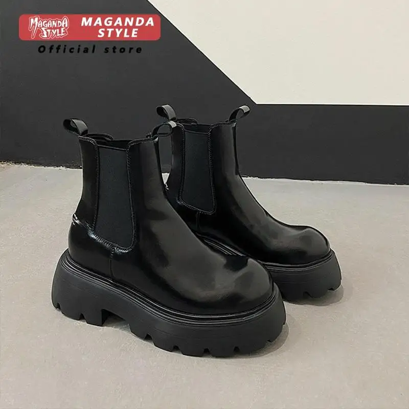 10cm invisible height increasing Chelsea boots for men thick soled short boots with British style high top chimney boots