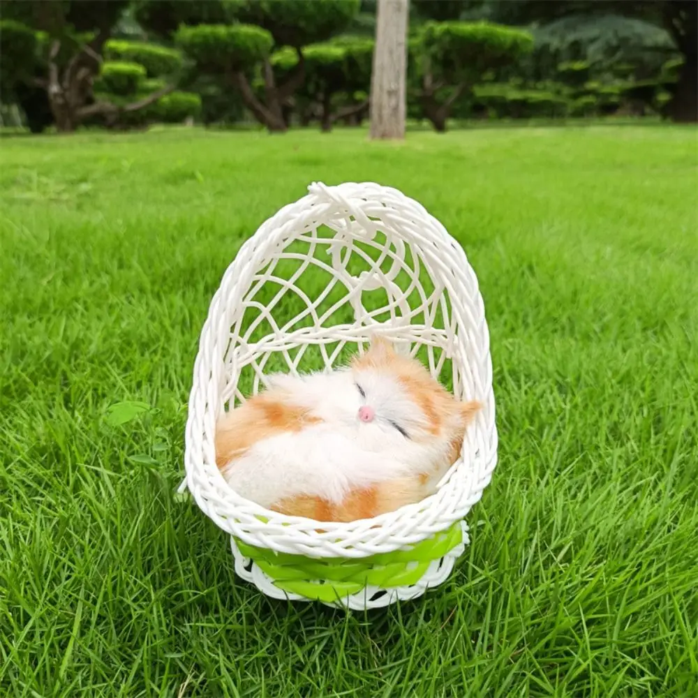 With Hanging Basket Simulation Rabbits Toy Model Figurines Simulation Cat Doll Fur Animal Lifelike Plush Sleeping Cats Toy