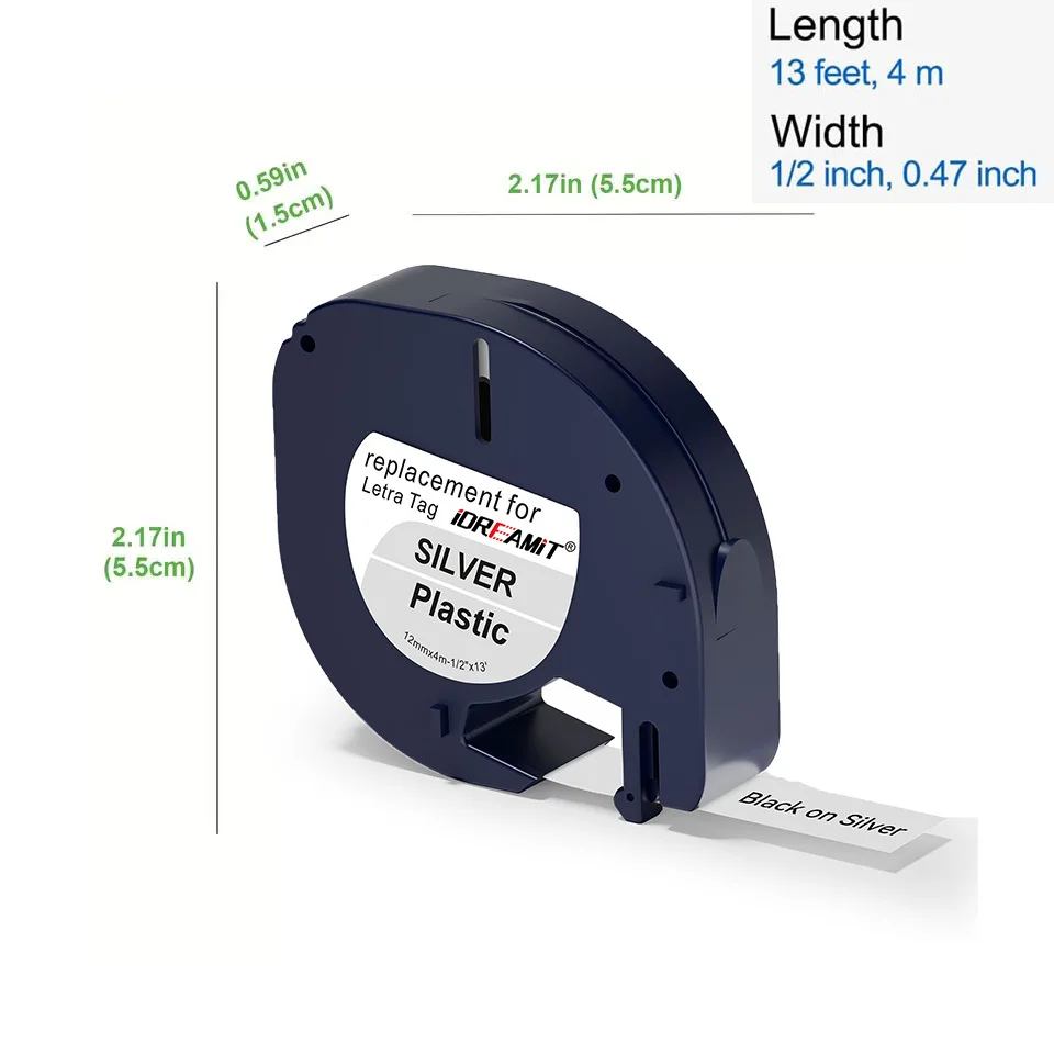 1-Pcs 12mm Balck on White Label Tape Compatible for DYMO LetraTag Label Tape 91330, 91331, 91332, 91333, 91334, 91335 view 2