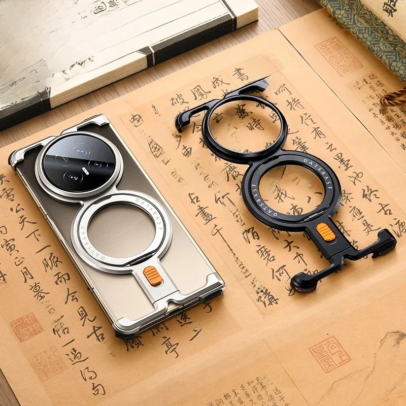 

Металлический безрамный чехол для телефона Honor Magic V5 с кольцевой подставкой 360° ° Вращающийся магнитный противоударный чехол из алюминиевого сплава