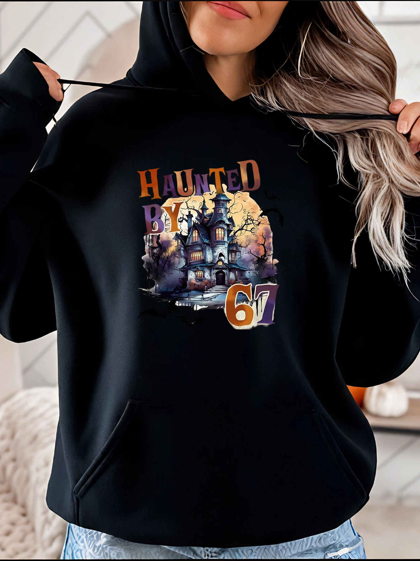 

Толстовка с принтом «Будинок с привидениями», женская повседневная толстовка на Хэллоуин, жуткий замок, дизайн 67, пуловер с графическим рисунком, осенне-зимняя одежда