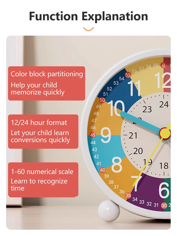 Sveglia educativa per bambini orologio didattico da tavolo rotondo muto educazione precoce decorazione della camera da letto della casa ragazzi