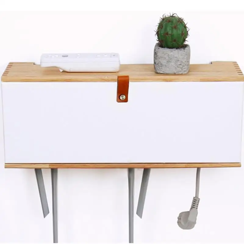 

Router Storage Box Wall Mount Punch Free Solid Wood Living Room Wire Power Cable Socket Finishing Household Storages