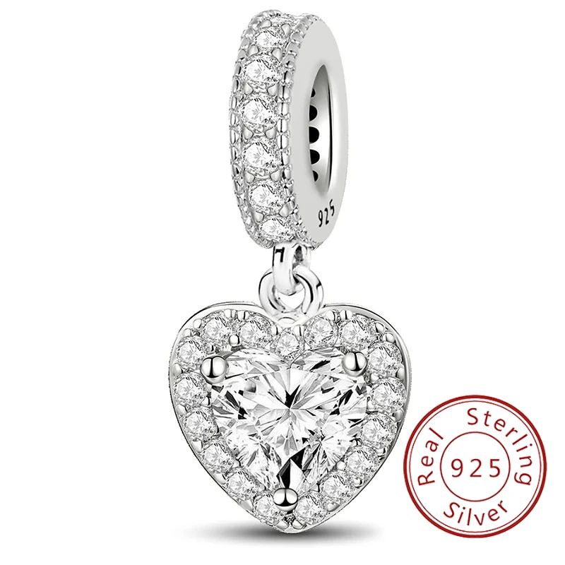 

925 Sterling Silver Fashion Zircon Red Love Heart Charms Beads Fit Original Pan Bracelet Bangles DIY Fine Jewelry For Women