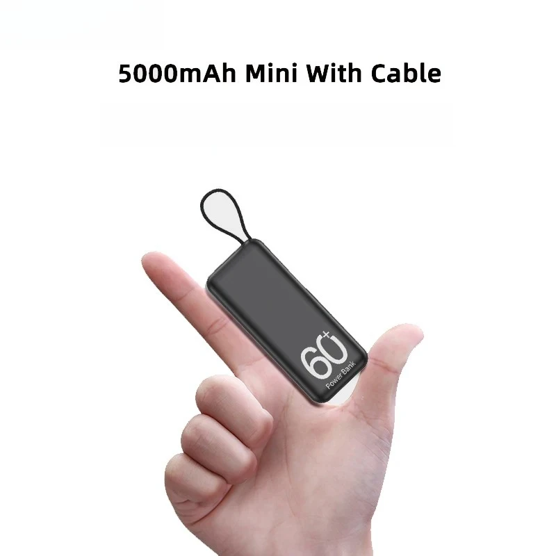 5000mAh Mini Power Bank With Type-C Cable Portable Fast Charging Mobile External Spare Battery Charger for iPhone Samsung Xiaomi
