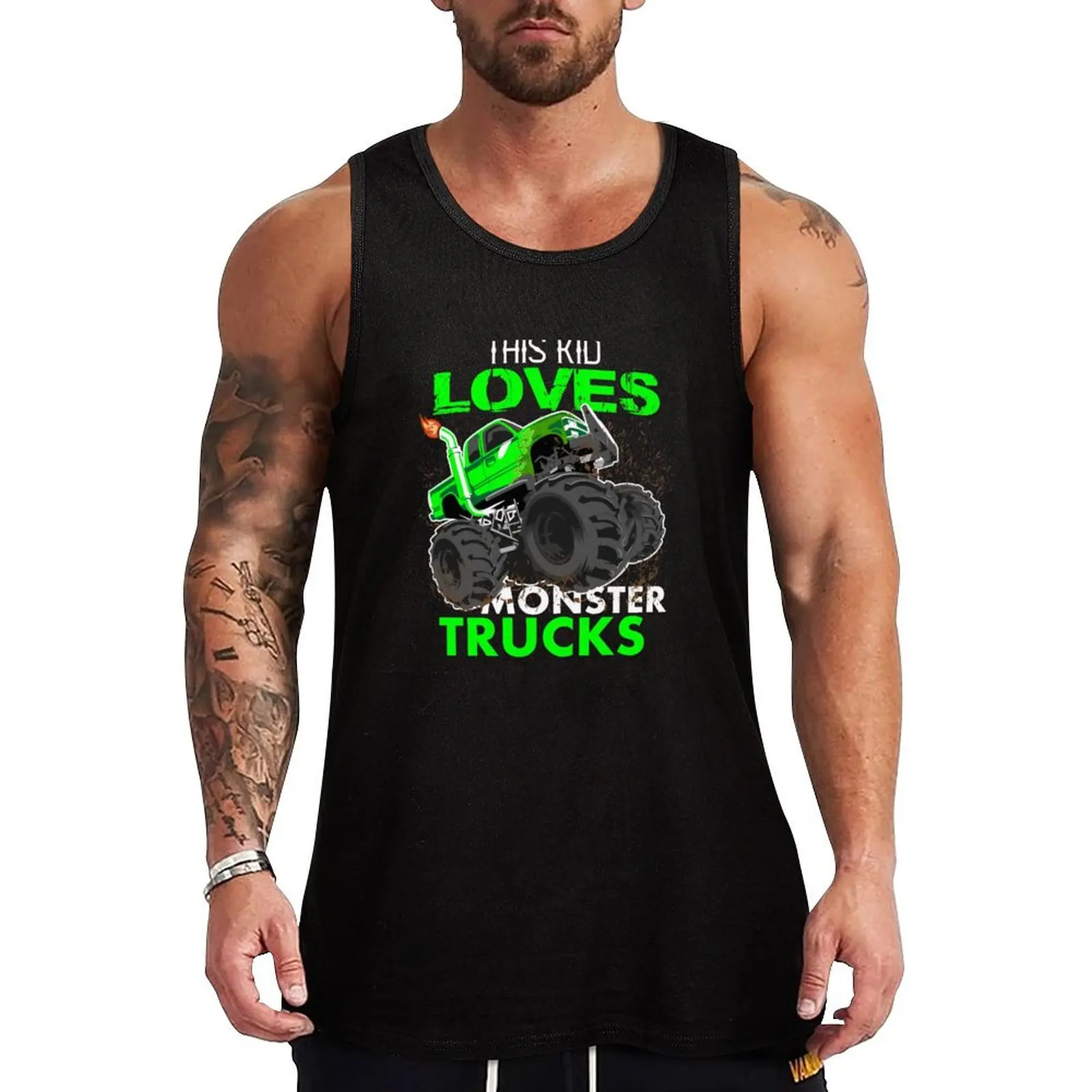 Youth Monster Trucks, this kid loves monster trucks, Boys car Boys and Girls Gift Tank Top Classic Fit Undershirt Everyday Wear