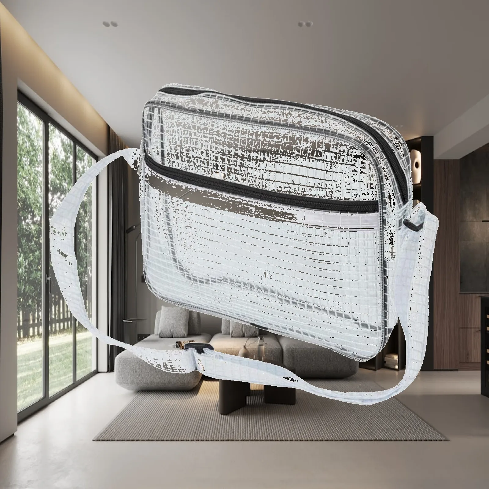 Transparent Shoulder Pack PVC Leather Crossbody Bag for Girls Large Capacity Mesh Style Lightweight See Through Carry All