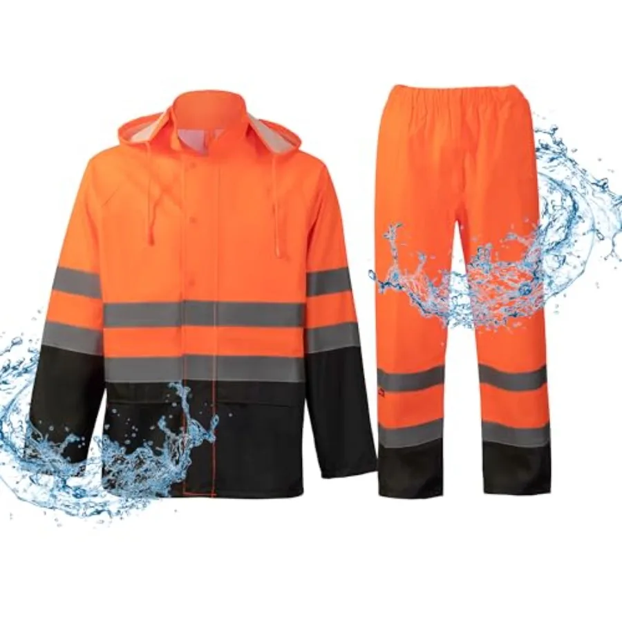 

High Visibility Waterproof Rain Gear for Men and Women Hi Vis Reflective Safety Rain Jacket and Pant Suits Workwear