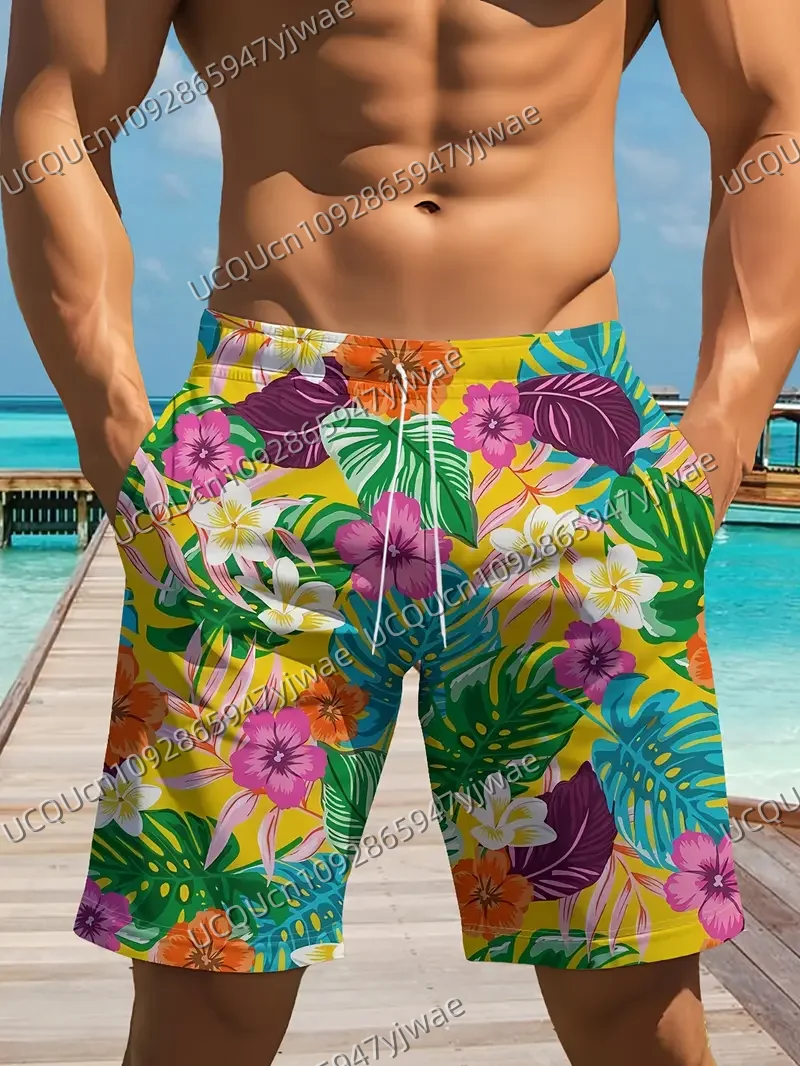

Men's Flower Print Beach Shorts Casual Unisex Gym Fitness Men's Trousers Summer Women Shorts Sport Beach Shorts