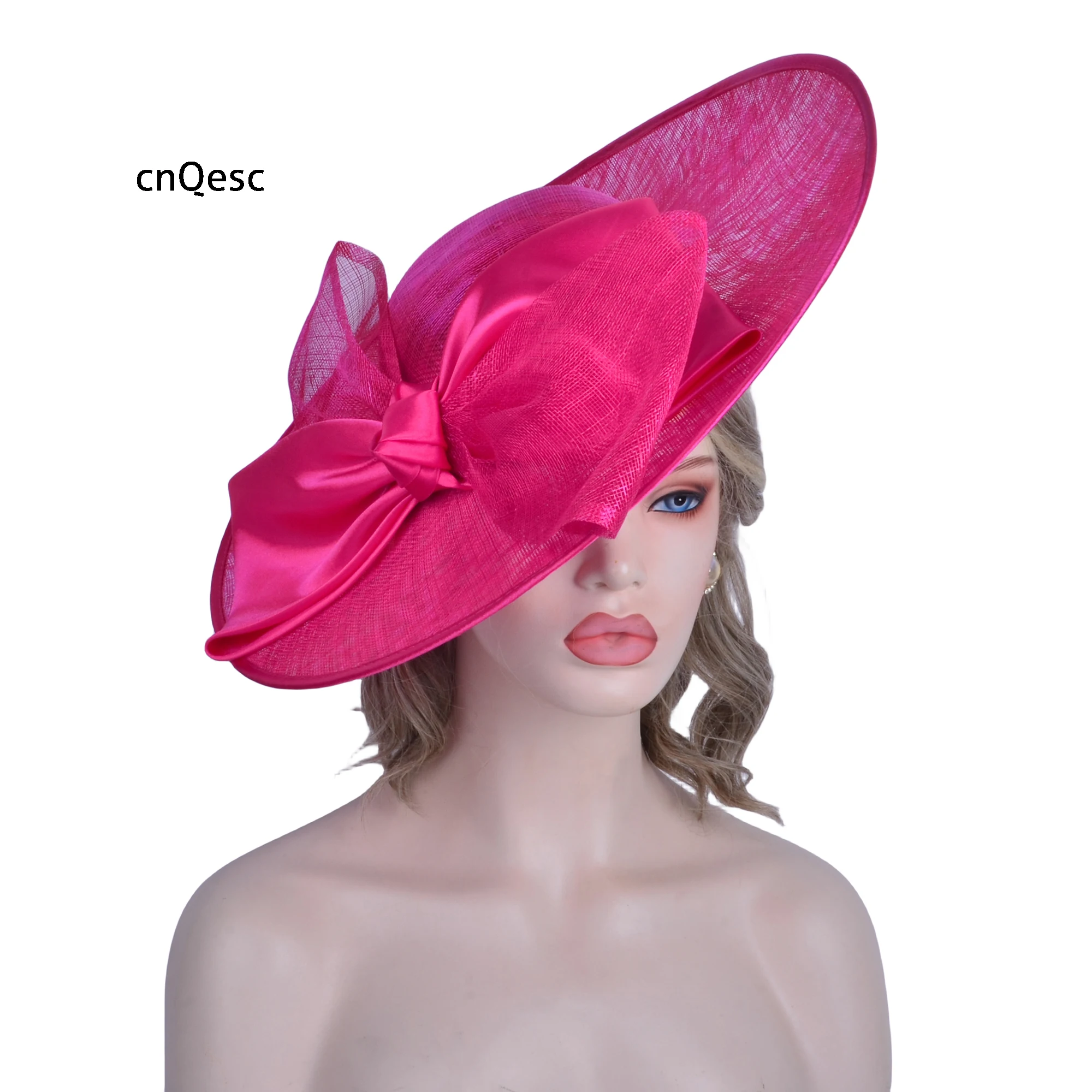 Hot pink  X Large Saucer Hatinator Sinamay Base Fascinator Wedding Hat With Bow For Kentucky Derby Races