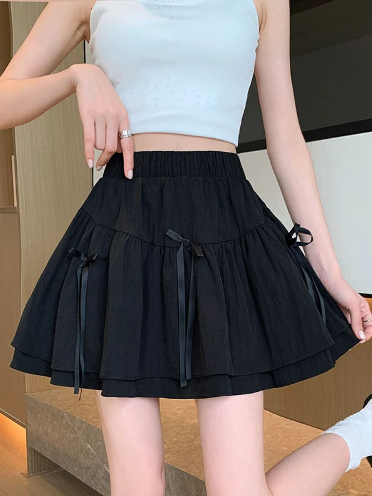 Elegante Damesrok Zomer Nieuwe Strik Pluizige Halfbody Rok Slank Hoge Taille Een Woord Elastische Taille Cake Korte Rok Koreaanse Mode