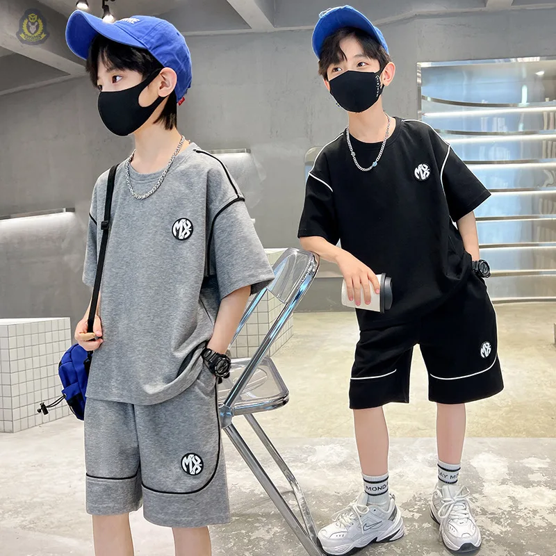 

Children's Summer Tracksuits Set for Boy Casual Cotton Short Sleeve T-shirt+Shorts 2PCS Outfits Kids Teenager Cool Clothes Suit