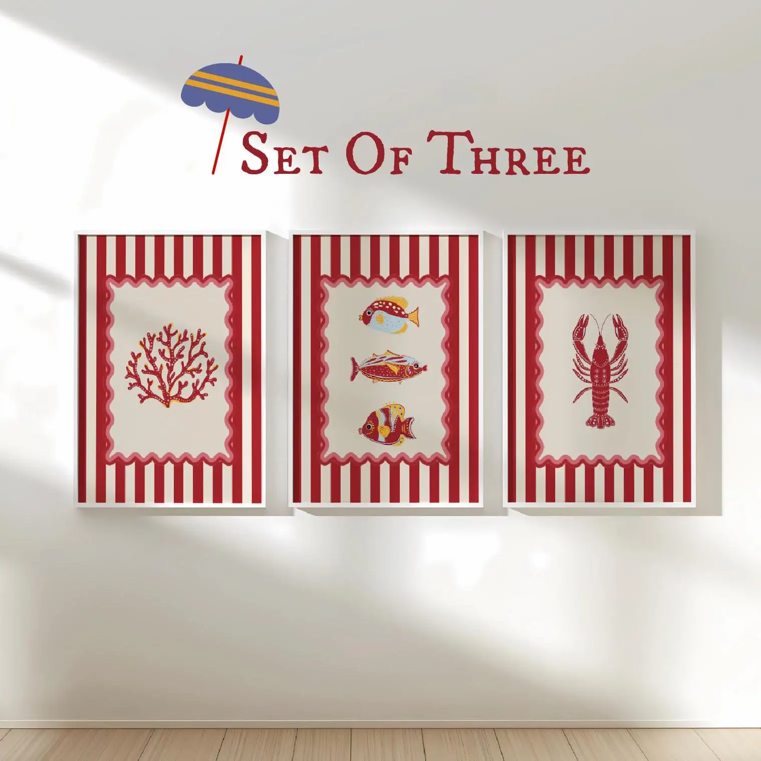 Lobster Wall Art Aesthetic Gallery Print Set of 3 Kitchen Ar