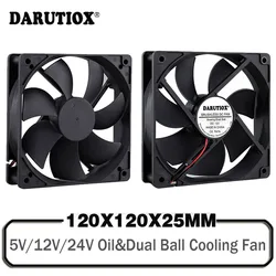 Double Ball 120x120x25mm Cooling Fan DC 5V 12V 24V 48V 12cm 120mm Cooler Fan 12025 Computer Case Fan Btc Server PC Cooling Fan