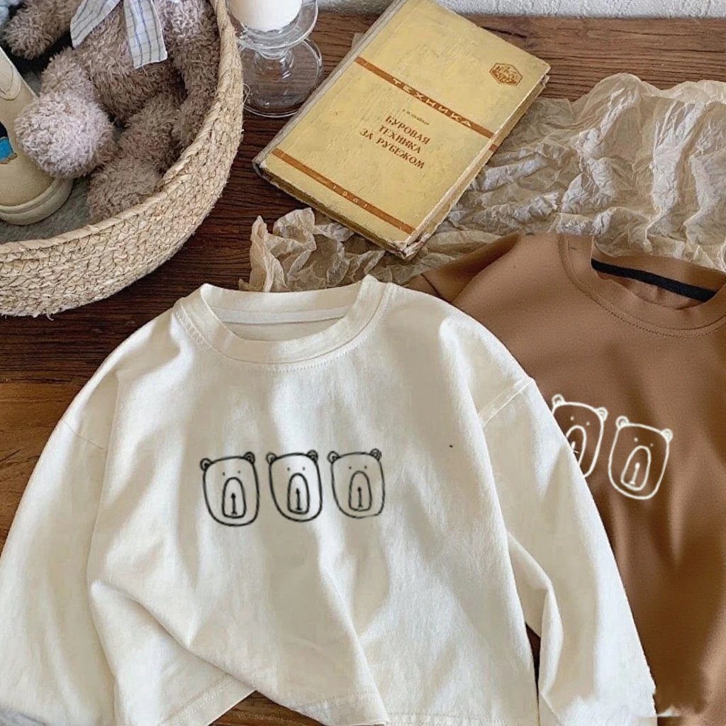 لطيف طويلة الأكمام 0-6 سنوات من العمر الأطفال أوائل الخريف الملابس رقيقة القطن الخالص تي شيرت للبنين والبنات النسخة الكورية تيز