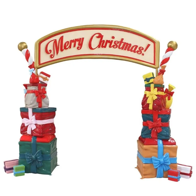 

Commercial Giant Fiberglass Christmas Gift Box Arch Sculpture For Christmas Outdoor Square/Shopping Mall Decoration