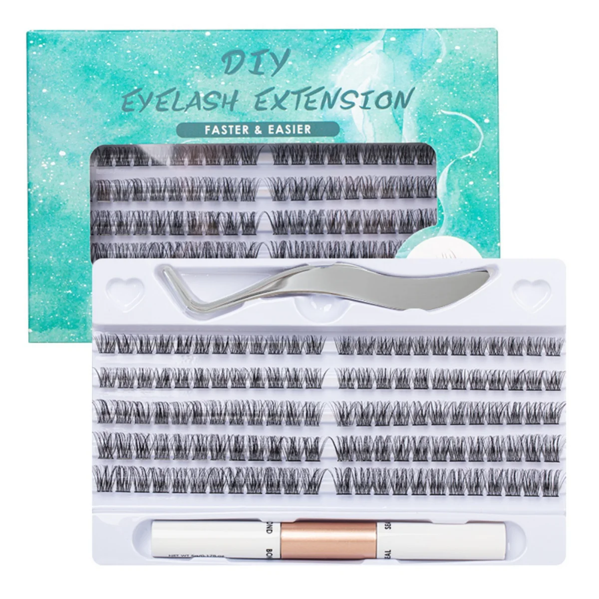 120 Clusters False Eyelashes Extension Kit With Applicator Glue Seal Tweezers Eyes Makeup Tools Natural Fluffy Mild Waterproof