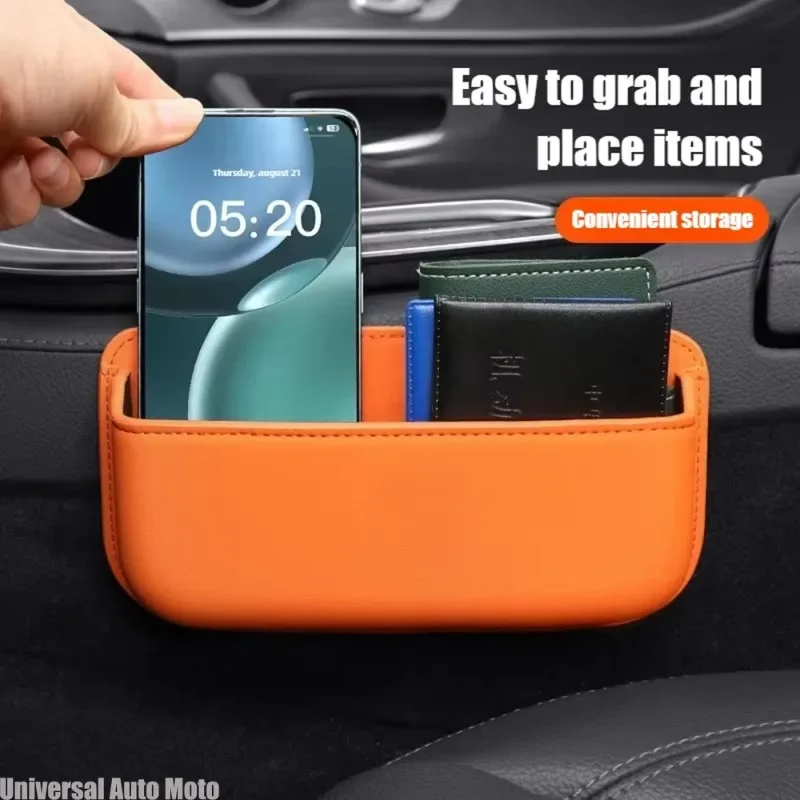 PU Leather Car Side Storage Box Self-Adhesive Car Side Pocket Organizer Car Seat Gap Automotive Sunglass Holder