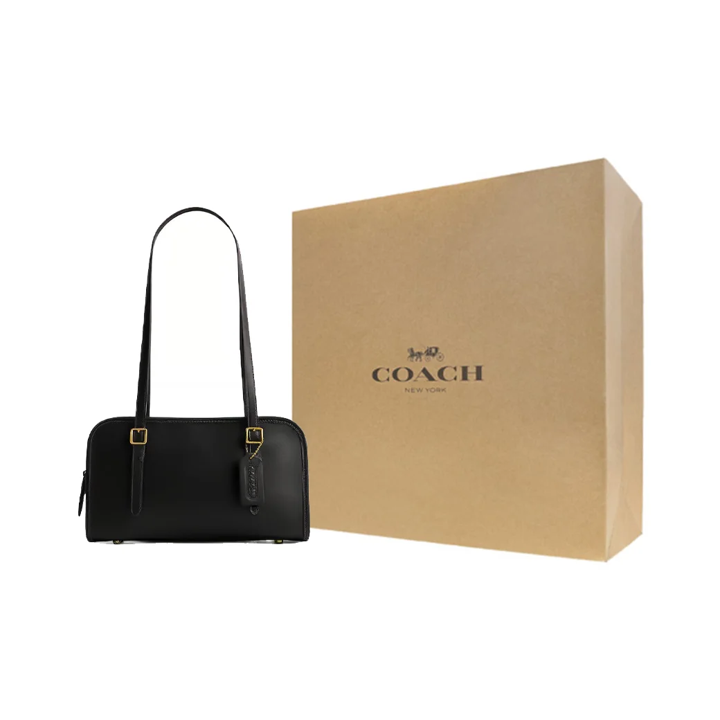 COACH Swing Zip Leather Long Handle Bag, Shoulder Bag, Handbag Medium Women's Black CM565-B4BK