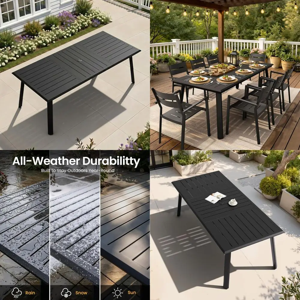 

All-Weather 8-Seat Patio Table with Umbrella Hole for Outdoor Dining