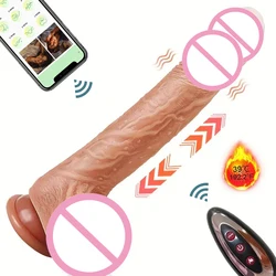 Consolador vibrador realista con aplicación, Control remoto inalámbrico, pene grande retráctil calentado, masajeador vaginal femenino, Juguetes sexuales para mujeres