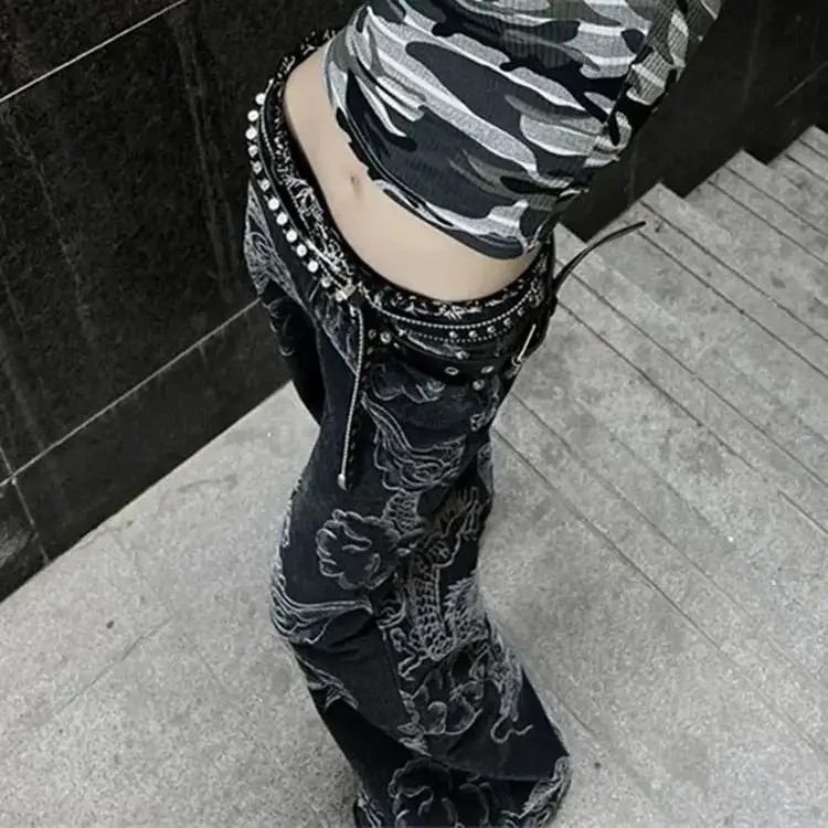 Dragon Pattern Jeans Women High Street Jacket Hot Girl High Waist Loose Slimming Chic Versatile